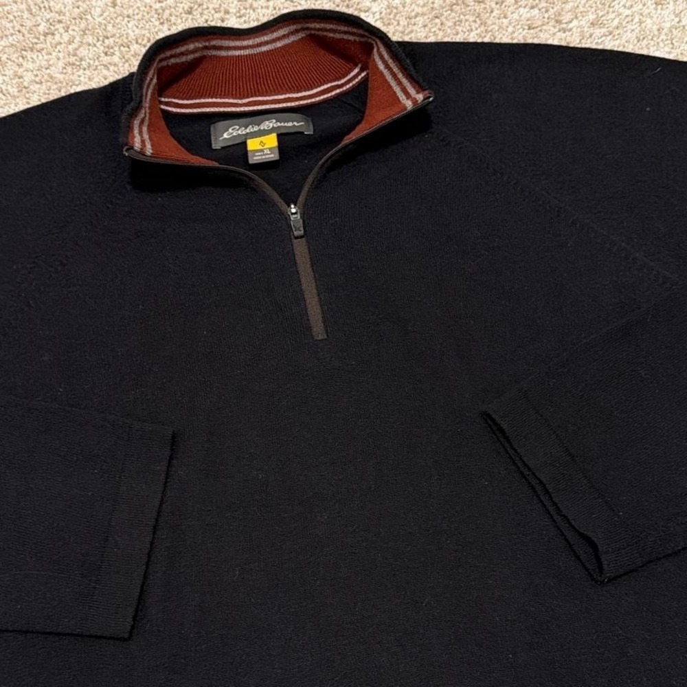Classic Eddie Bauer Cashmere Blend Quarter Zip‎ Sweater | Black | XL